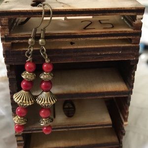 Red and gold dangling earrings